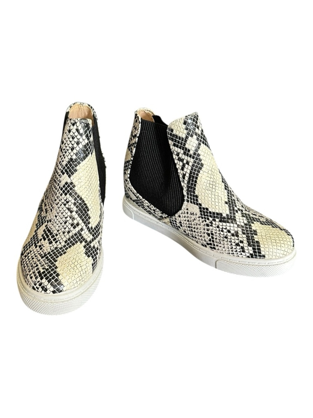 Snake Print Slip-On Wedge Sneakers - Black & White